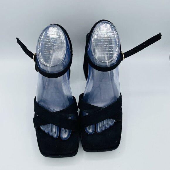 Zara Sandals Womens 8.5 /EU39 Black Y2K Square Ankle Strap Chunky Block Heel - Picture 5 of 13